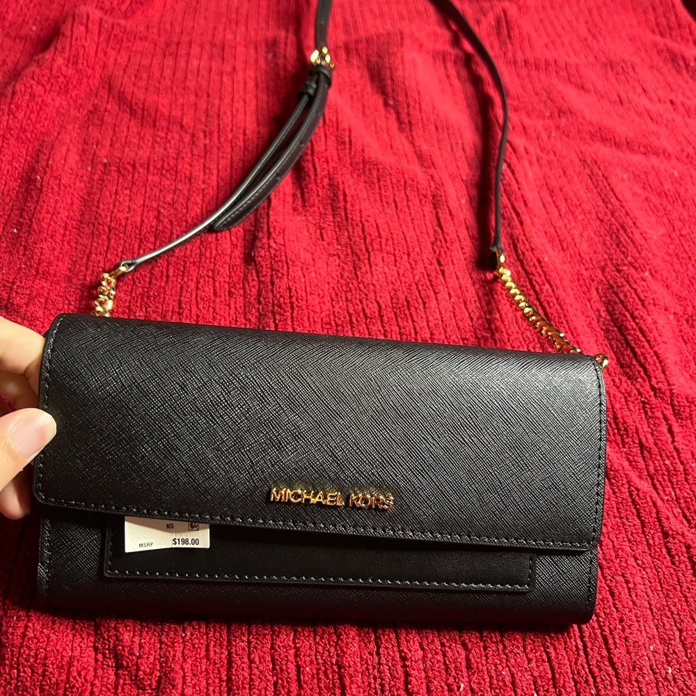 Michael Kors Black Crossbody Bag with Gold Accents